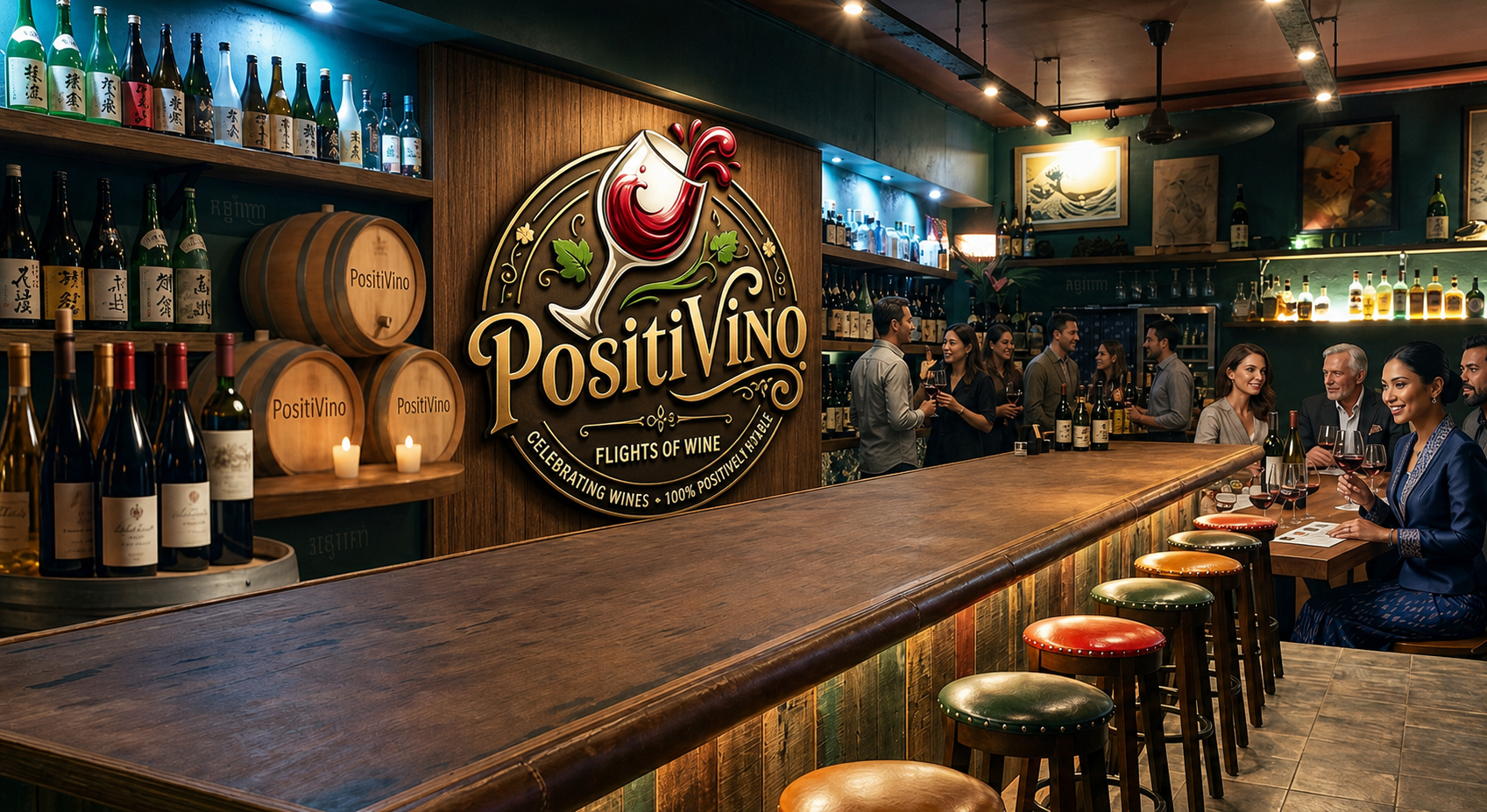 PositiVino Bar Interior and Logo
